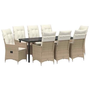 vidaXL Ensemble de salle à manger pour jardin 9 pc Beige polyrotin