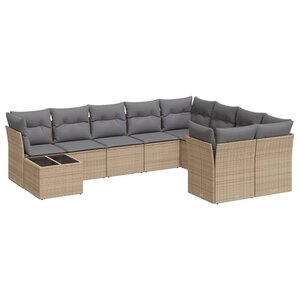 vidaXL Salon de jardin avec coussins 10 Pièces beige résine tressée