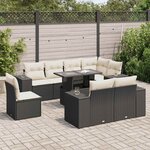 vidaXL Salon de jardin 9 Pièces avec coussins noir résine tressée