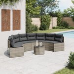 vidaXL Canapé de jardin table coussins demi-rond gris résine tressée