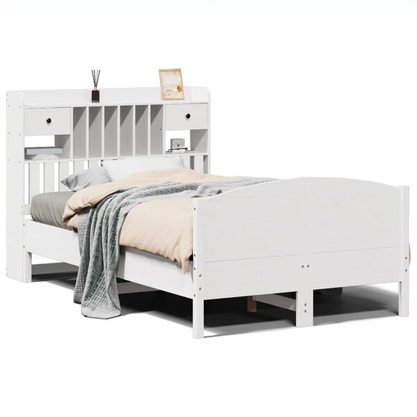 vidaXL Lit bibliothèque sans matelas blanc 135x190 cm bois pin massif