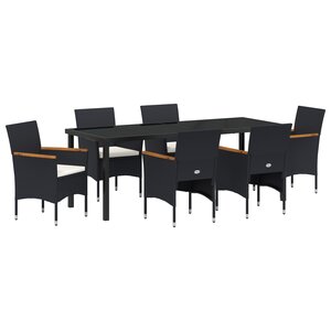 vidaXL Ensemble de Salle à Manger de Jardin en Poly Rotin Noir de 7 Pièces