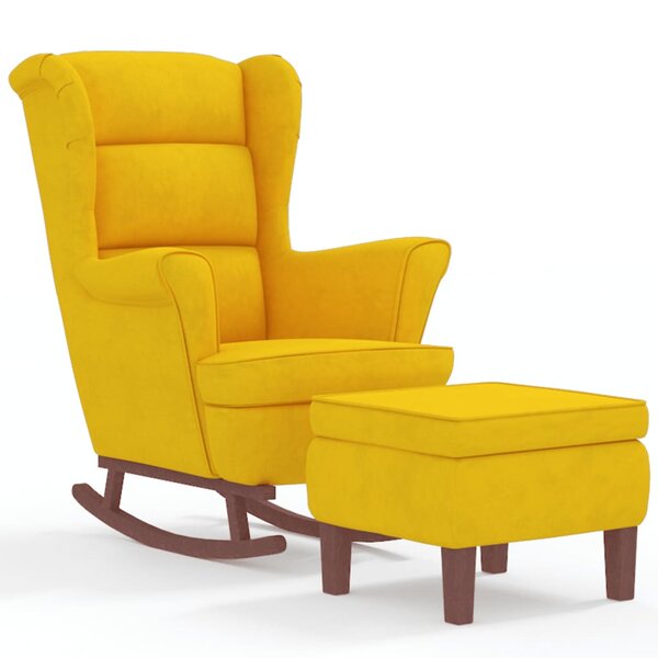 vidaXL Fauteuil à bascule à oreilles en velours jaune bois massif