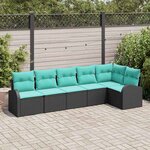 vidaXL Ensemble de canapé de jardin 6 Pièces Noir et turquoise polyrotin