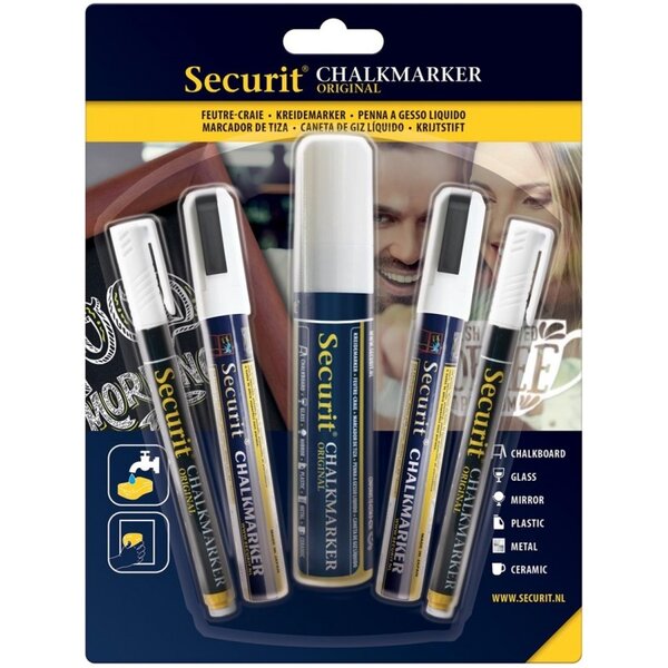 Lot de 5 marqueurs craie blanc - securit