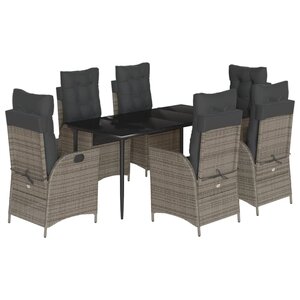 vidaXL Ensemble à manger de jardin et coussins 7 Pièces gris rotin