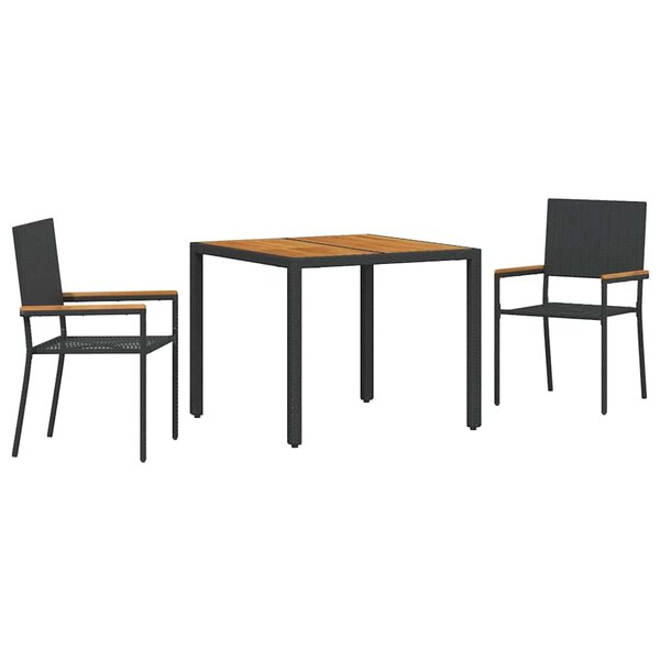 vidaXL Ensemble de salle à manger pour jardin 3 Pièces Noir polyrotin