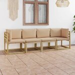 Vidaxl canapé de jardin 4 places avec coussins beige