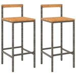 vidaXL Tabourets de bar lot de 2 gris résine tressée et bois d'acacia
