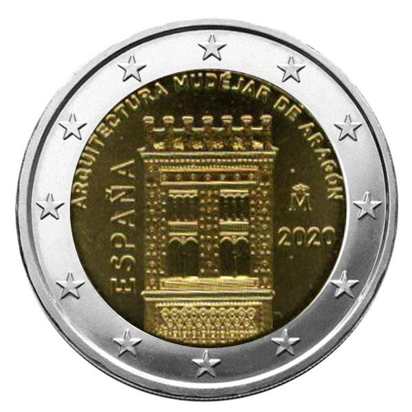 Monnaie 2 euros commémorative espagne 2020 - architecture mudéjare d'aragon