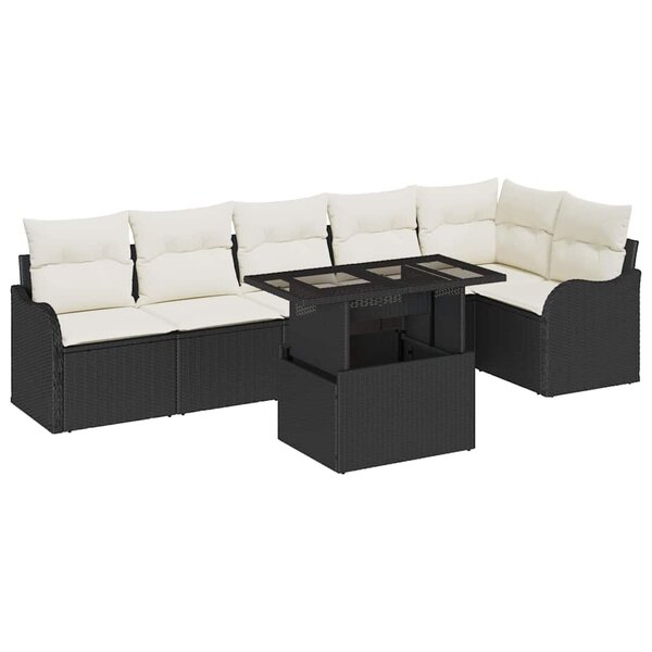 vidaXL Ensemble de canapé de jardin avec coussin 7 Pièces Noir Poly rotin