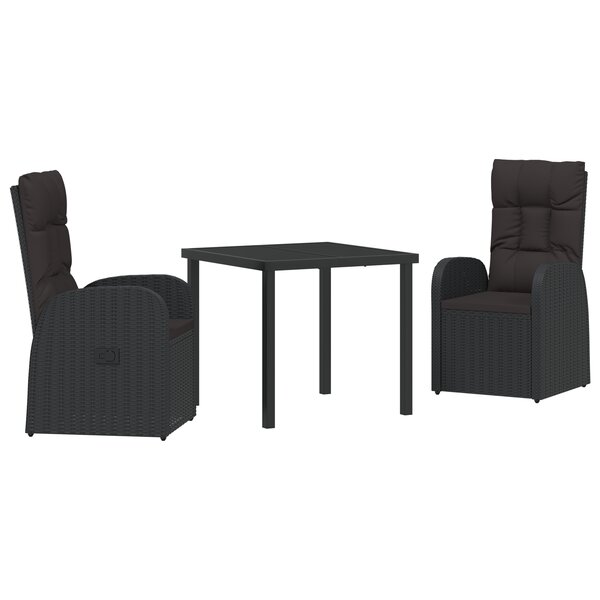 vidaXL Set de jardin de 3 pièces avec coussins en poly rattan noire