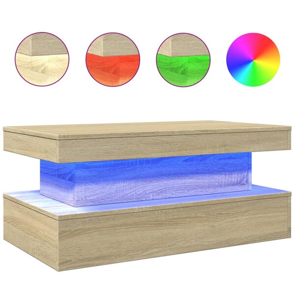 vidaXL Table basse avec lumières LED chêne sonoma 90x50x40 cm