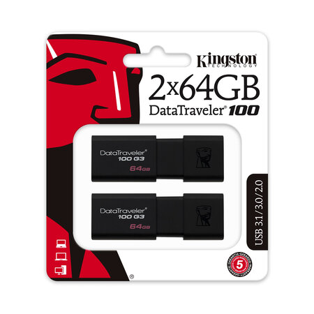KINGSTON 64GB USB 3.0 DT 100 G3 2pcs 64GB USB 3.0 DataTraveler 100 G3 2pcs