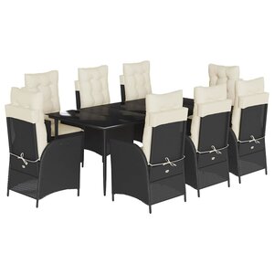 vidaXL Ensemble à manger de jardin 9Pièces coussins noir résine tressée