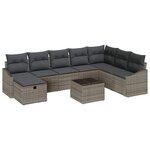 vidaXL Ensemble de canapé de jardin avec coussin 9 Pièces Gris Poly rotin