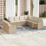 vidaXL Salon de jardin avec coussins 9 Pièces beige résine tressée