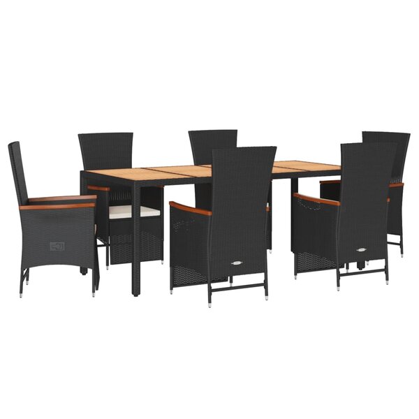 vidaXL Ensemble à manger de jardin coussins 7Pièces Noir Résine tressée