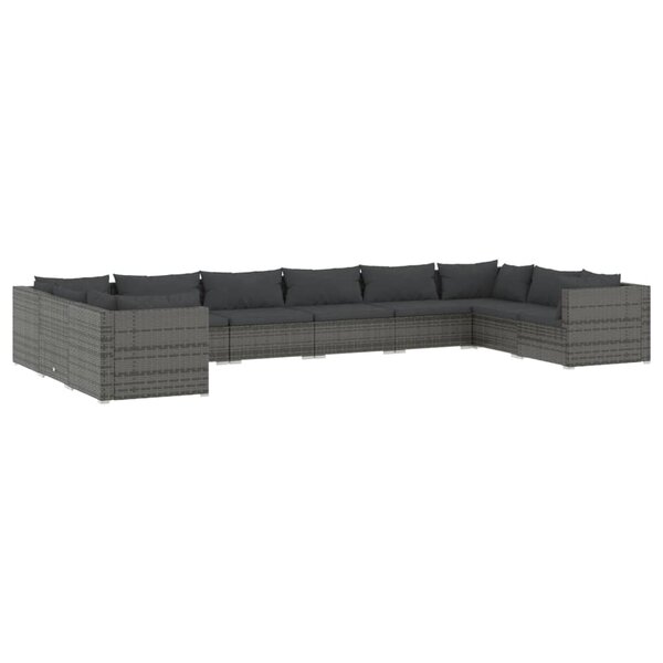vidaXL Salon de jardin 10 Pièces avec coussins Résine tressée Gris