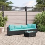 vidaXL Salon de jardin 5 Pièces avec coussins noir résine tressée