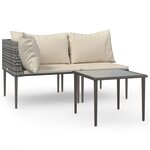 vidaXL Salon de jardin 3 Pièces avec coussins Gris Résine tressée