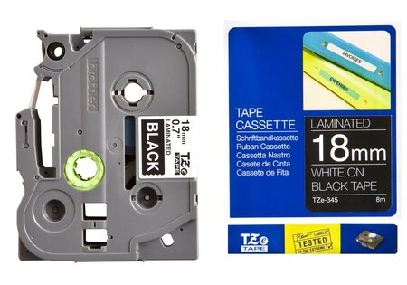 Tze-345 cassette à ruban  18 mm x8 m  blanc/noir brother