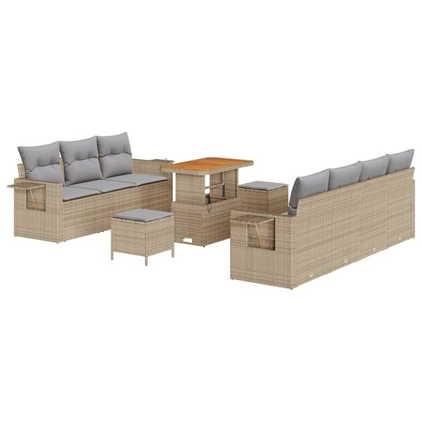 vidaXL Ensemble de canapé de jardin 10 Pièces Beige polyrotin