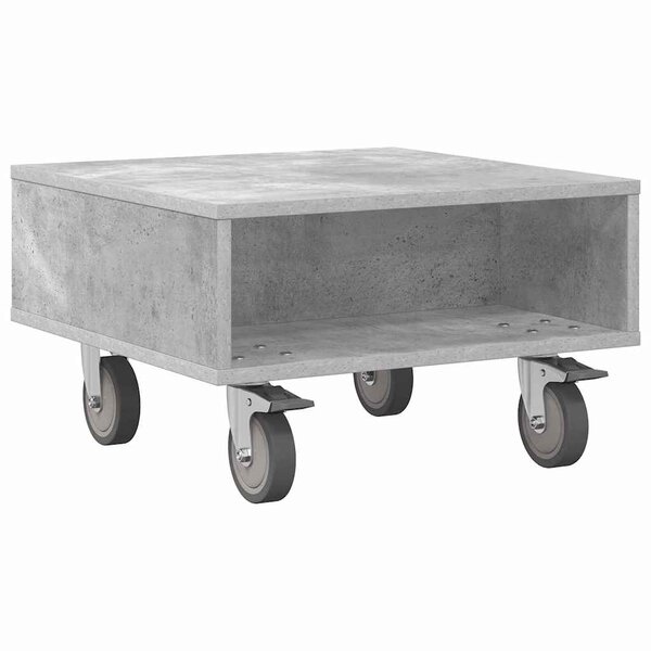 vidaXL Table d'appoint avec roues Gris béton 50 5 x 50 x 30 cm