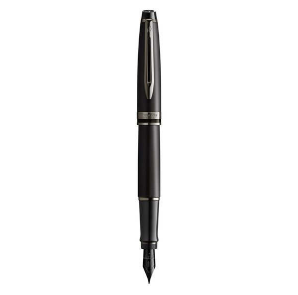 Waterman expert stylo plume noir métallisé plume moyenne encre bleue coffret cadeau