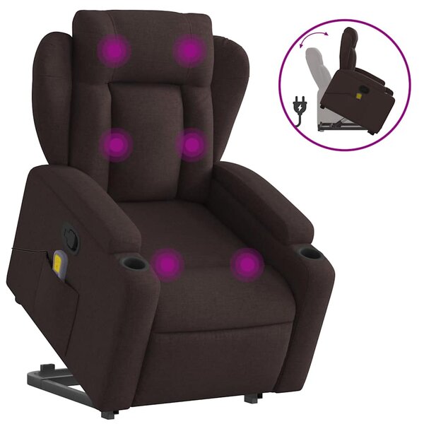vidaXL Fauteuil inclinable de massage Marron foncé Tissu
