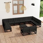 vidaXL Salon de jardin 13 Pièces avec coussins noir bois de pin massif