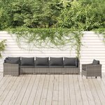 vidaXL Salon de jardin 7 Pièces avec coussins Gris Résine tressée