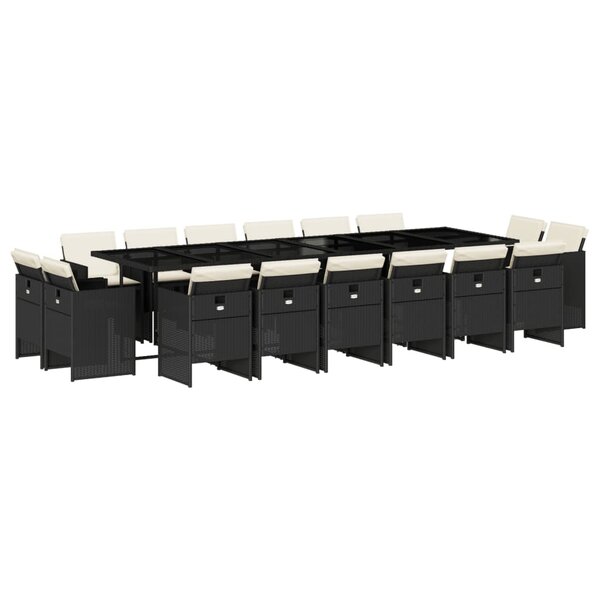vidaXL Ensemble à manger de jardin 17 Pièces coussins noir résine tressée