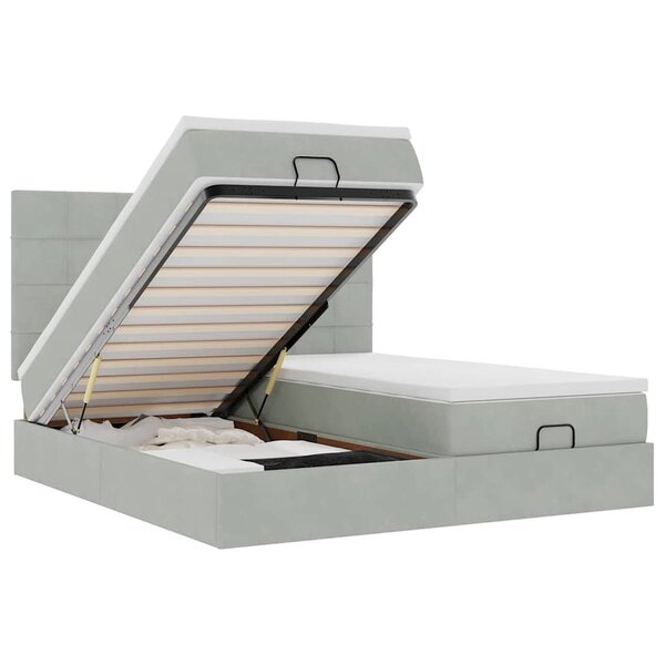 vidaXL Cadre de lit ottoman avec matelas gris clair 200x200 cm velours