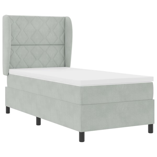vidaXL Lit avec matelas ressort Gris clair 90 x 190 cm en velours