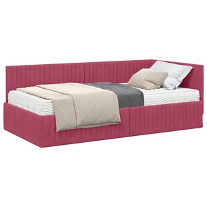 vidaXL Cadre de lit d'angle avec matelas 2 pc Bordeaux 100 x 200 cm