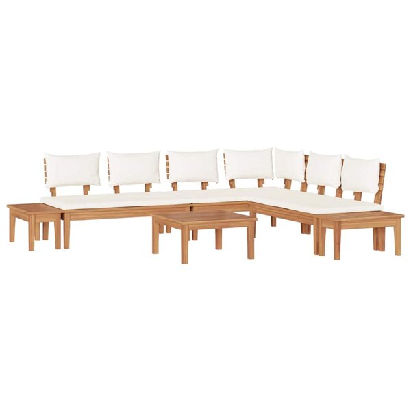 vidaXL Ensemble de banc de jardin avec coussin 4 Pièces Marron et Crème