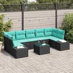 vidaXL Ensemble de canapé de jardin avec coussin 8 Pièces Noir polyrotin
