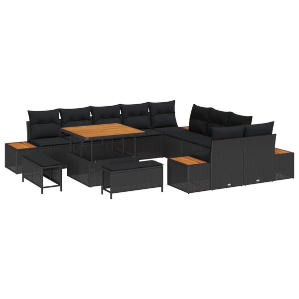 vidaXL Ensemble de canapé de jardin 13 Pièces Noir Poly rotin