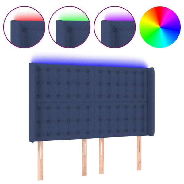 vidaXL Tête de lit à LED Bleu 147x16x118/128 cm Tissu