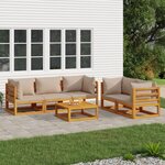 vidaXL Salon de jardin 6 Pièces avec coussins taupe bois massif