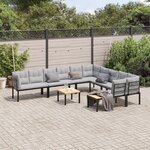 vidaXL Salon de jardin avec coussins 7 Pièces noir acier enduit de poudre