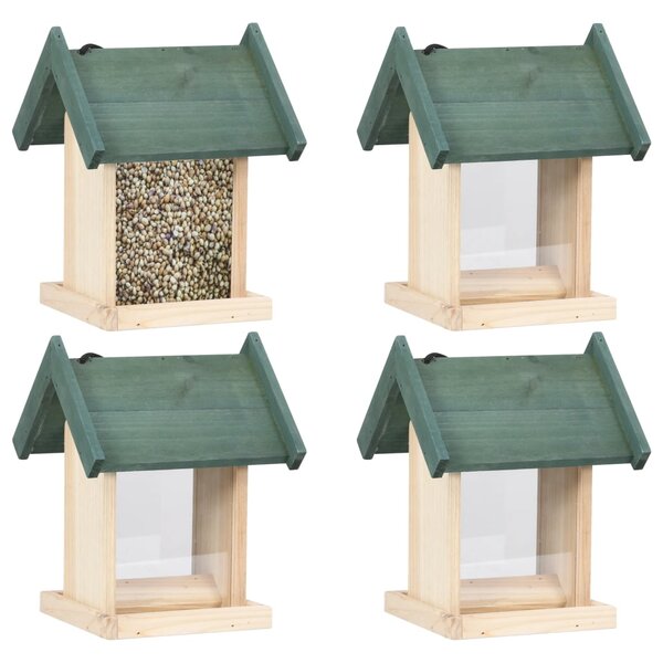 vidaXL Mangeoires à oiseaux 4 Pièces Bois de sapin