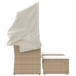 vidaXL Canapé de jardin 2 places avec auvent et tabourets beige rotin