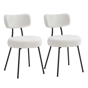 Chaises salle à manger lot de 2 tissu peluche dossier courbé chaises de cuisine rembourrées cader en acier modernes salon coiffeuse blanc 12_0004987