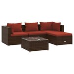 vidaXL Salon de jardin 5 Pièces avec coussins résine tressée marron