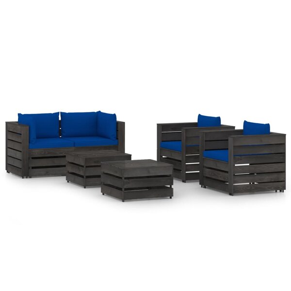 vidaXL Salon de jardin 6 Pièces avec coussins Bois imprégné de gris