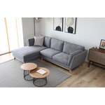 Norden gris clair : Canapé scandinave 3 places avec méridienne à gauche et pieds bois