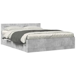 vidaXL Cadre de lit et tête de lit sans matelas gris béton 150x200 cm