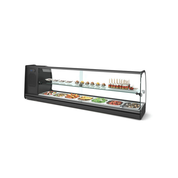 Vitrine tapas réfrigérée 2 etagères série slim avec 7 bacs gn 1/6 - sayl -  -